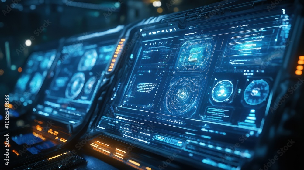 Futuristic control panels displaying digital data. Futuristic control panels displaying digital data.