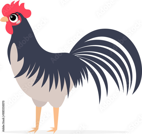 Farm Animals. Cute farm. Rooster with dark feathers on a white background. Collection of farm animals. Baby flat vector illustration.