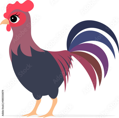 Farm Animals. Cute farm. Rooster with dark feathers. Collection of farm animals. Baby flat vector illustration.