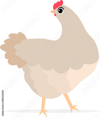 Farm Animals. Cute farm. Just a cute chicken on a white background. Collection of farm animals. Baby flat vector illustration.