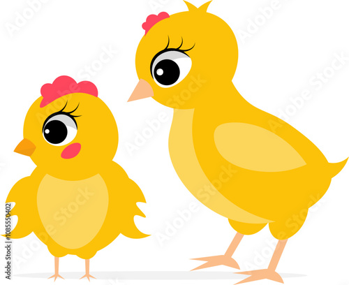 Farm Animals. Cute farm. Two cute yellow chicks. Collection of farm animals. Baby flat vector illustration.