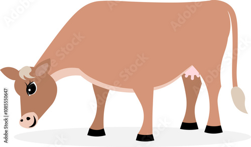 Farm Animals. Cute farm. A red cow is grazing on a white background. Collection of farm animals. Baby flat vector illustration.