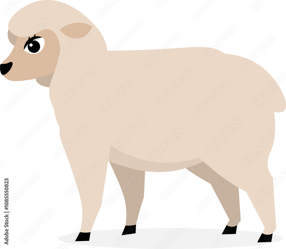 Fototapeta premium Farm Animals. Cute farm. Gray sheep on a white background. Collection of farm animals. Baby flat vector illustration.