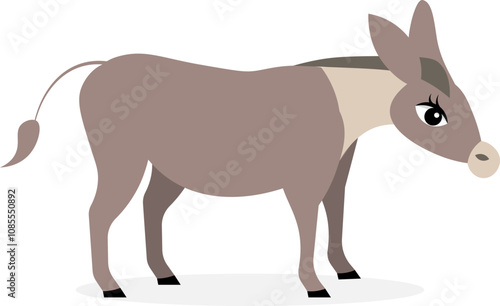 Farm Animals. Cute farm. Cute gray donkey on a white background. Collection of farm animals. Baby flat vector illustration.