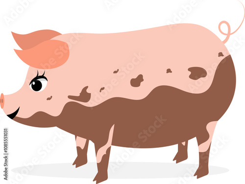 Farm Animals. Cute farm. Cute dirty pig on a white background. Collection of farm animals. Baby flat vector illustration.