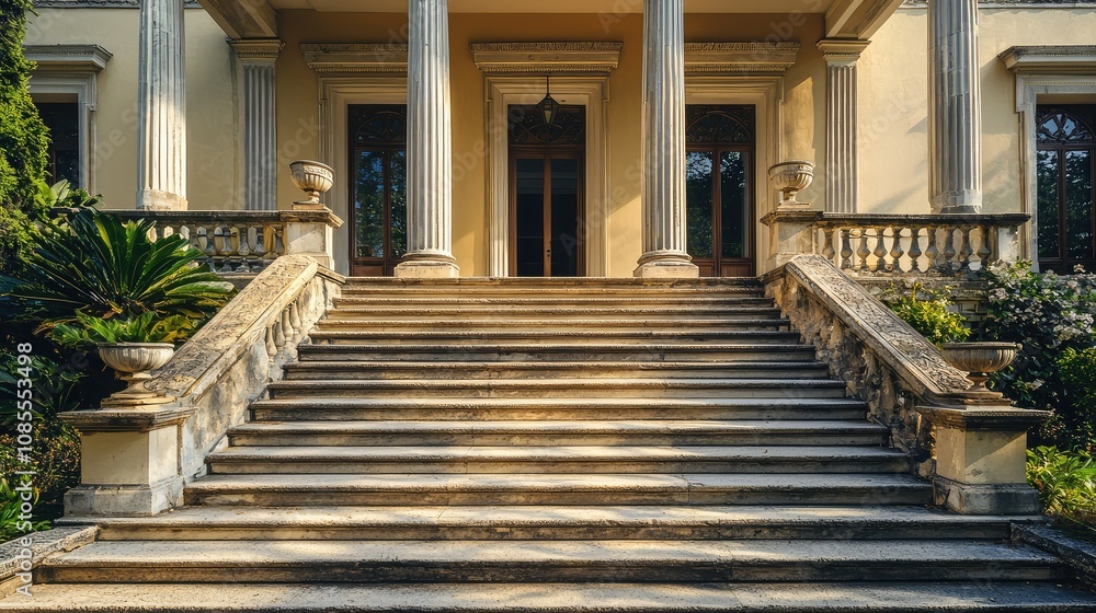 Obraz premium Neoclassical Mansion Entrance with Grand Staircase