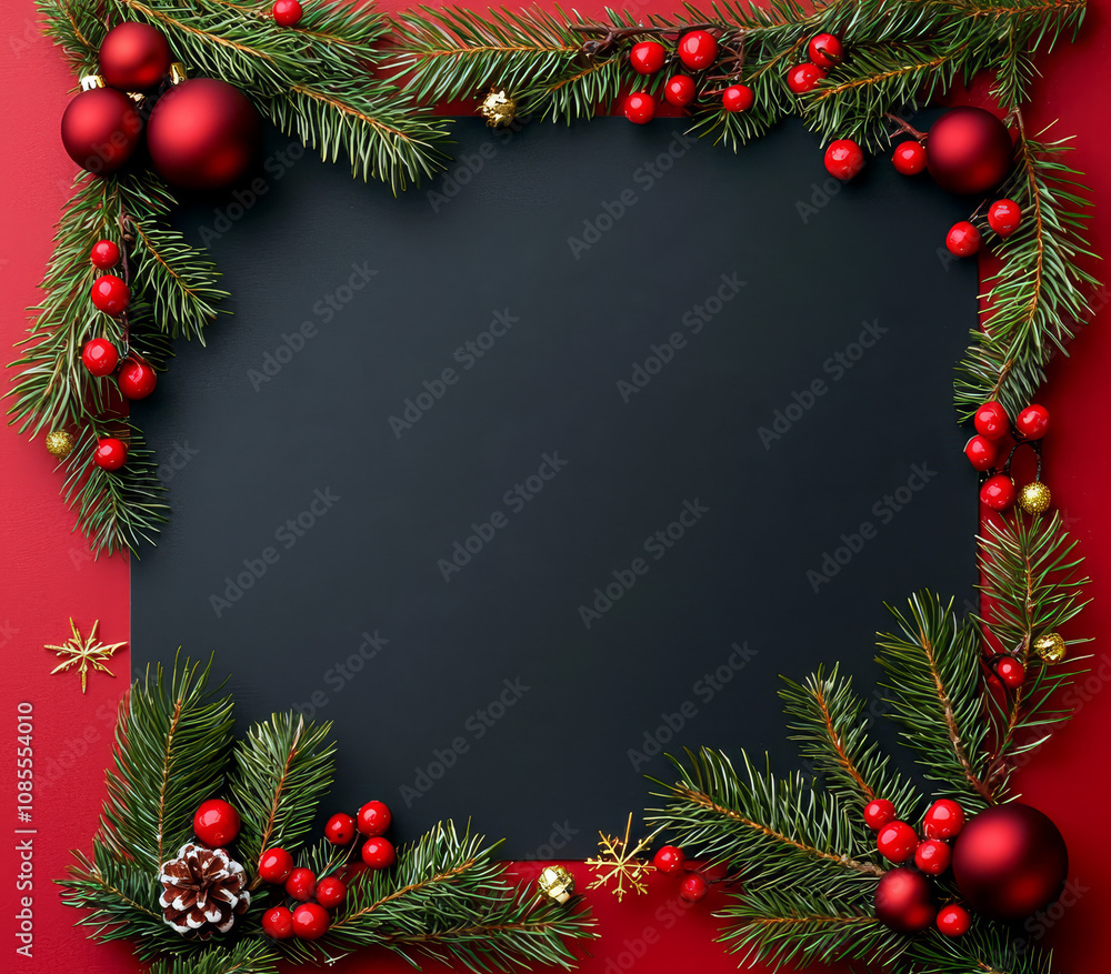 christmas frame with fir branches and decorations christmas frame with fir branches and decorations