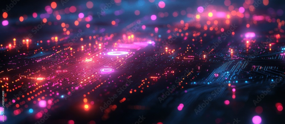Abstract digital circuit with glowing elements. Abstract digital circuit with glowing elements.