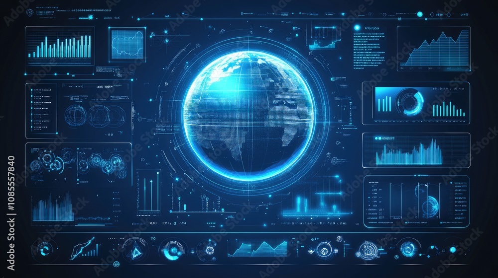 High-Tech Digital Global Map with Data Visualization Features Showcasing Graphs and Charts in a Futuristic Interface Design for Analytics and Insights High-Tech Digital Global Map with Data Visualization Features Showcasing Graphs and Charts in a Futuristic Interface Design for Analytics and Insights