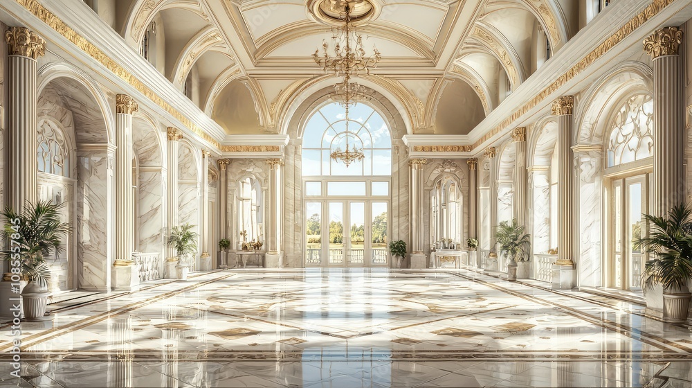 Elegant Neoclassical Hall with High Ceiling and Natural Light Elegant Neoclassical Hall with High Ceiling and Natural Light