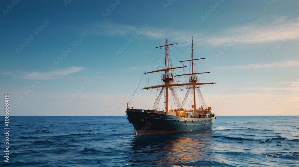 Sailing Ship at Sunset on the Ocean Sailing Ship at Sunset on the Ocean