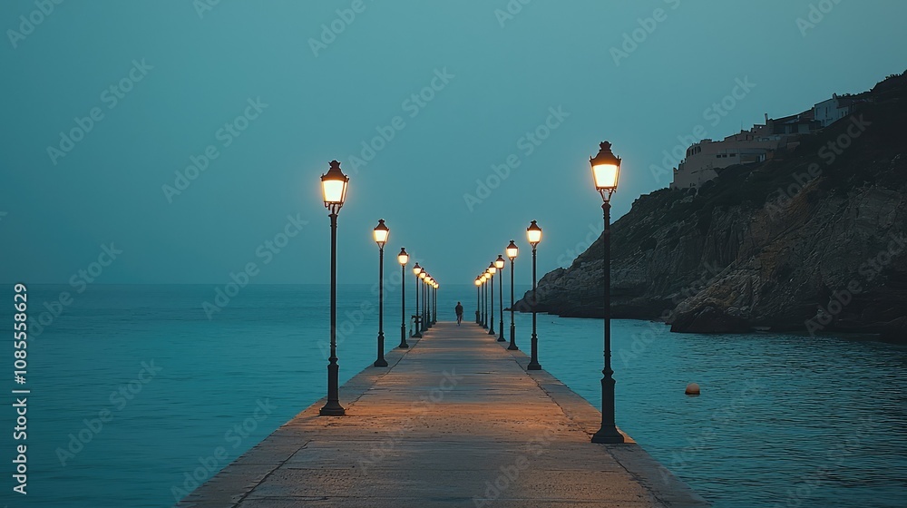 Obraz premium Evening Walk on a Lighted Pier