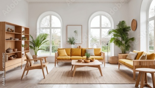 sustainable wooden furniture in bright interior