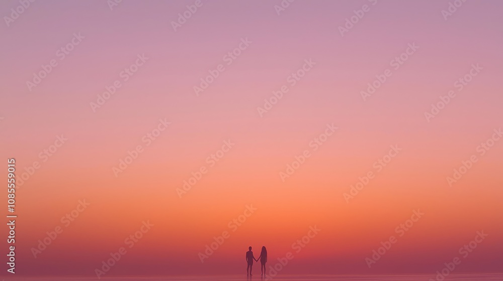 Eternal Love: Sunset Silhouette of Couple Holding Hands on Beach with Vibrant Orange and Pink Sky in Ultra-Detailed Image Eternal Love: Sunset Silhouette of Couple Holding Hands on Beach with Vibrant Orange and Pink Sky in Ultra-Detailed Image