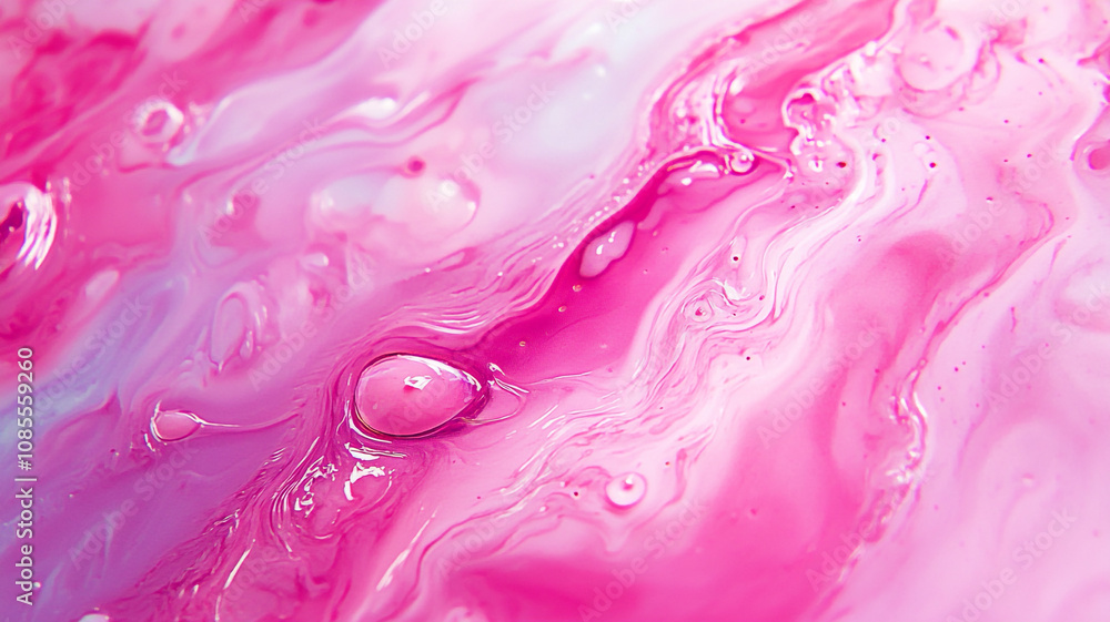 Bright pink liquid with swirls and bubbles creating a vibrant abstract texture in soft light Bright pink liquid with swirls and bubbles creating a vibrant abstract texture in soft light