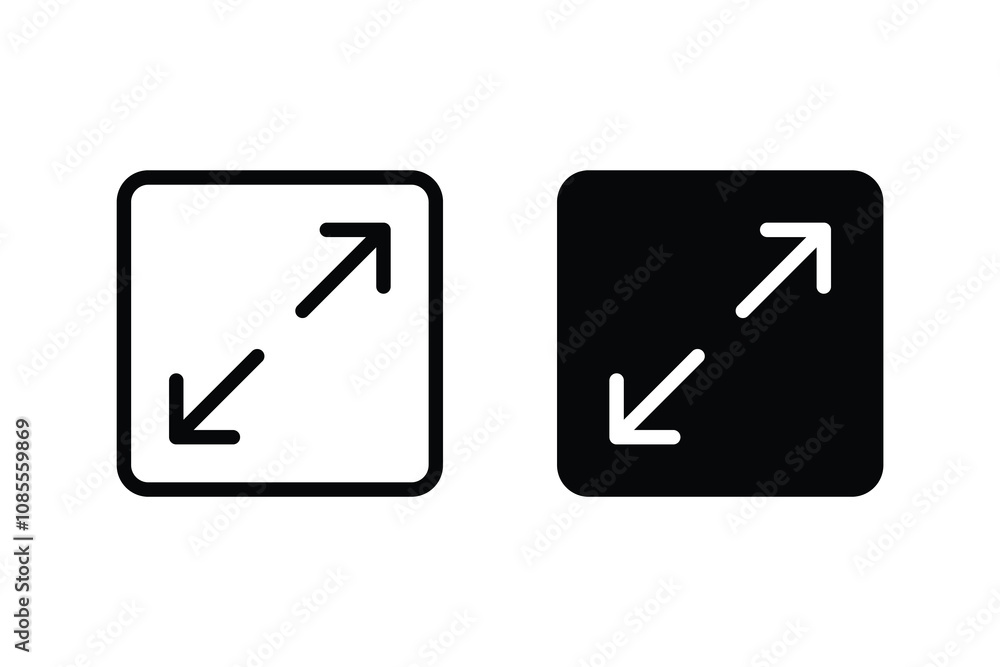 Fullscreen icon vector. Fullscreen size line icon. Expand to full screen sign and symbol. Arrows symbol Fullscreen icon vector. Fullscreen size line icon. Expand to full screen sign and symbol. Arrows symbol