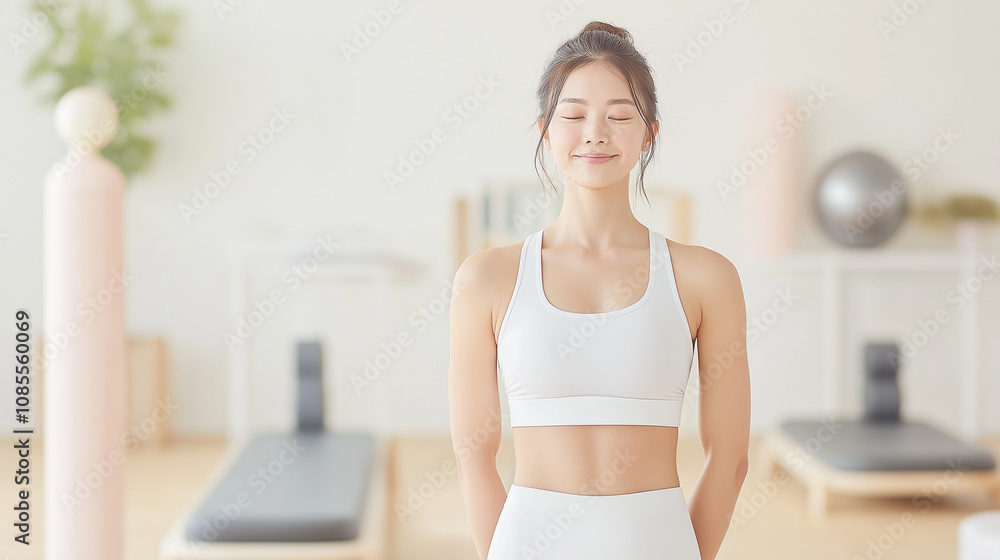 ピラティスをする女性 ピラティスをする女性
