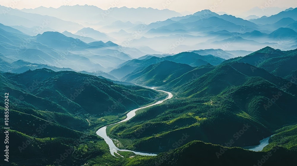 Aerial View of Winding Rivers in Mountain Range Aerial View of Winding Rivers in Mountain Range
