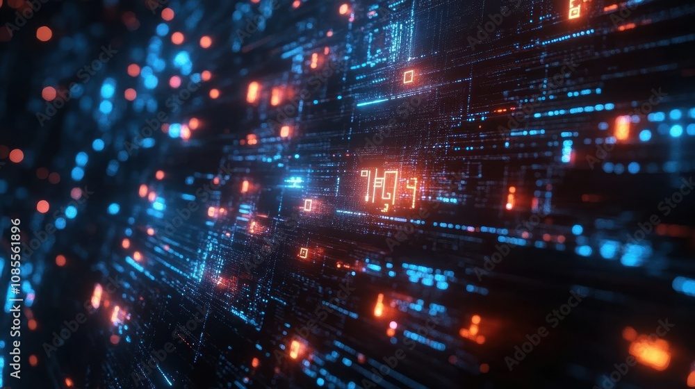 Abstract digital data visualization with glowing elements. Abstract digital data visualization with glowing elements.