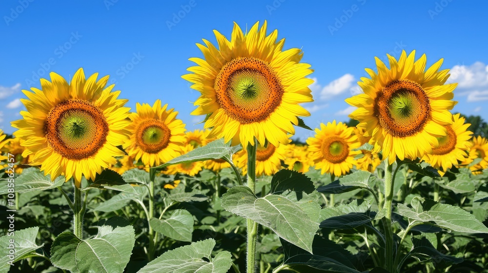 Fototapeta premium Vibrant Sunflowers in Bright Summer Field