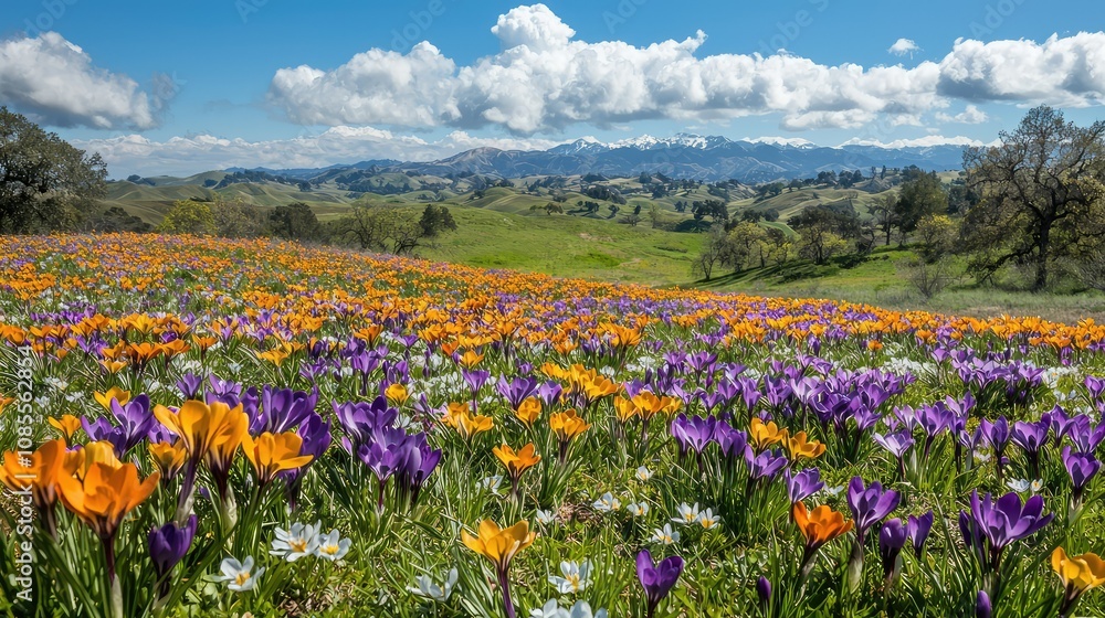Vibrant Field of Crocuses in Springtime Bliss Vibrant Field of Crocuses in Springtime Bliss
