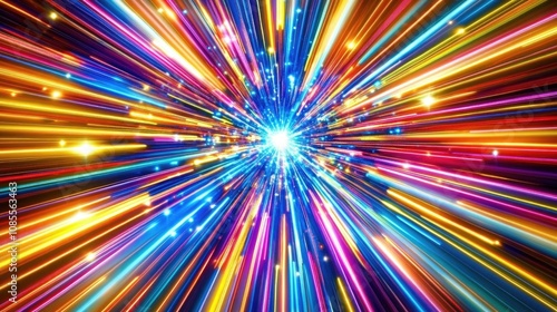 Vibrant Burst of Colorful Light Rays Expanding Outwards in a Dynamic Explosion of Energy, Expressing Movement and Abstract Beauty in a Digital Art Style