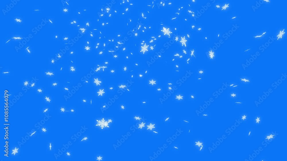 White snowflakes falling slowly straight from top on blue background. Merry Christmas, Happy Holidays and season's greetings. White snowflakes falling slowly straight from top on blue background. Merry Christmas, Happy Holidays and season's greetings.