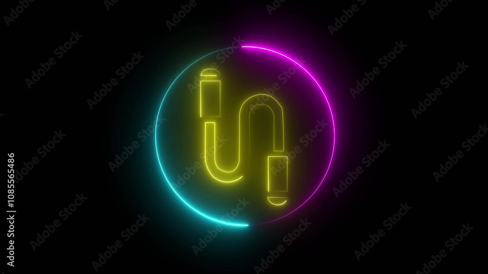 Glowing neon Power cable icon with circle animation on black background. USB charging plug icon, Glowing neon line USB cable cord icon isolated on. Glowing neon Power cable icon with circle animation on black background. USB charging plug icon, Glowing neon line USB cable cord icon isolated on.