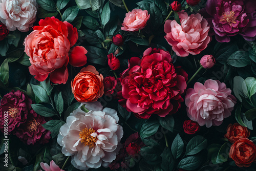 Colorful fantasy vintage wallpaper botanical flower bunch, vintage motif for floral print digital background.