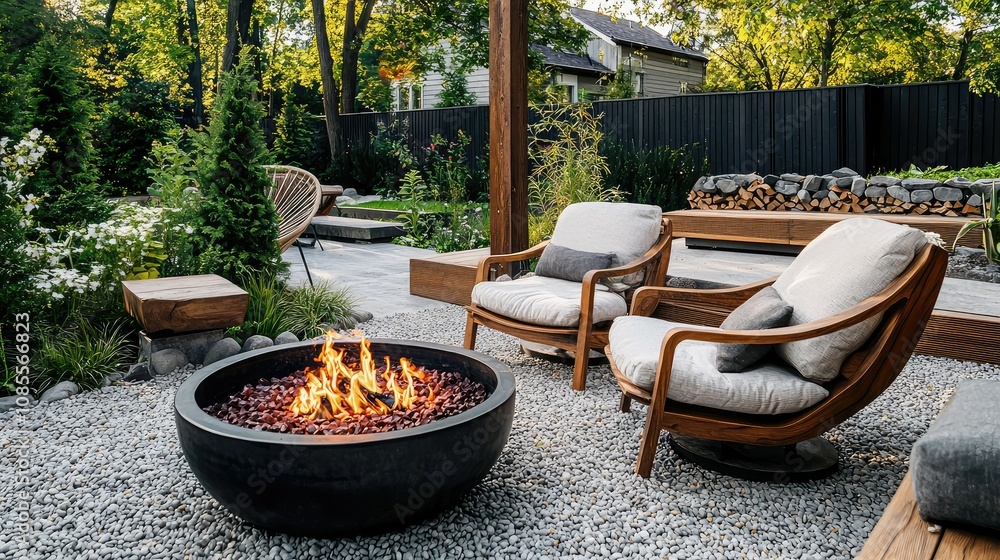 Modern Outdoor Lounge Setup with Fire Pit Modern Outdoor Lounge Setup with Fire Pit
