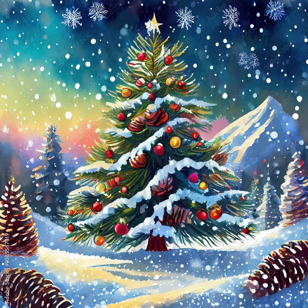 Decorated Christmas tree illustration