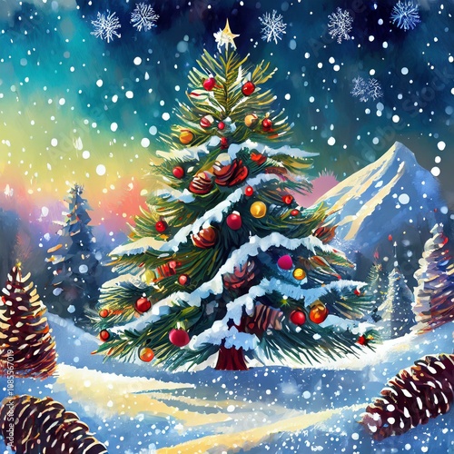 Obraz na płótnie Decorated Christmas tree illustration
w salonie
