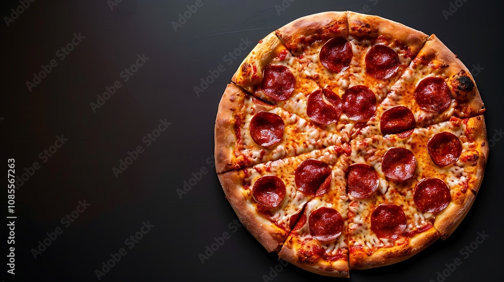 A delicious pepperoni pizza with melted cheese and a golden crust, sliced into pieces. A delicious pepperoni pizza with melted cheese and a golden crust, sliced into pieces.