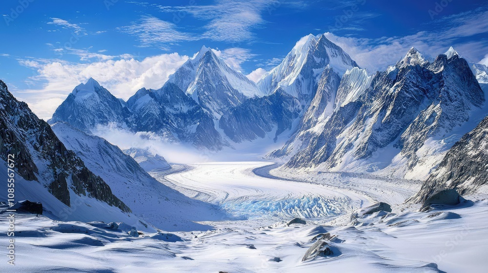Obraz premium Snowy Mountain Range with Glacier in the Foreground