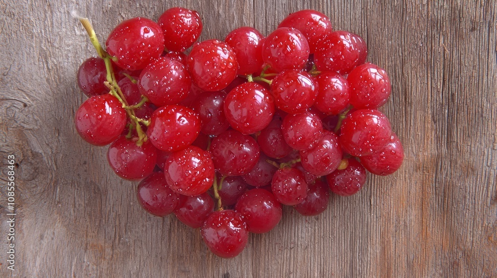 Passion's Bounty: Heart-Shaped Red Fruits on Rustic Wooden Background Passion's Bounty: Heart-Shaped Red Fruits on Rustic Wooden Background