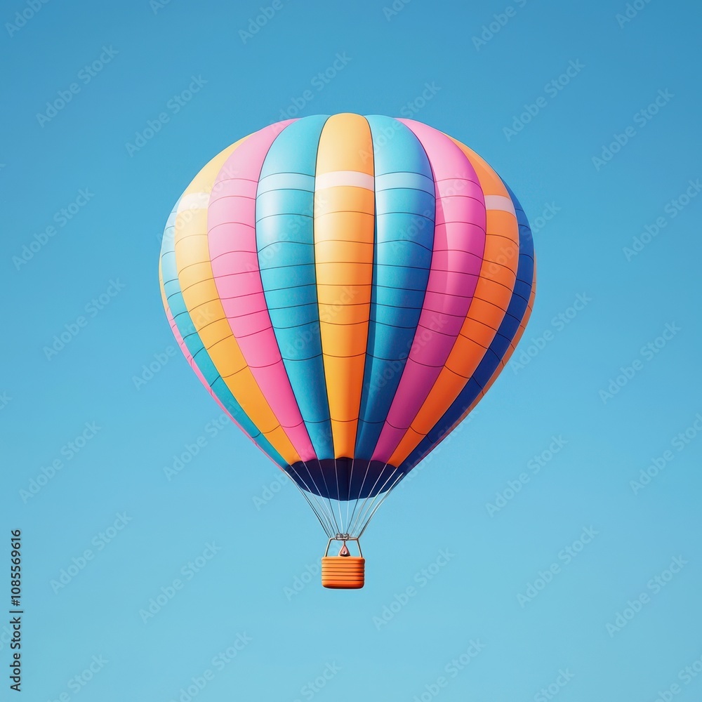 Fototapeta premium A colorful balloon floating against a bright blue sky, with rays of sunlight creating a vibrant, cheerful atmosphere. Minimalist, bright, high resolution. ,closes up