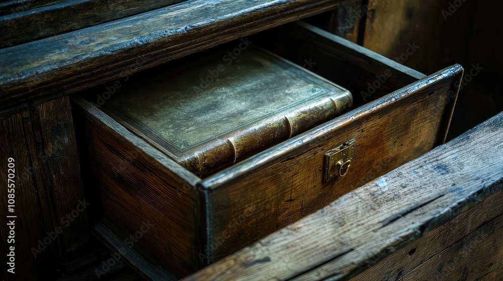 Obraz premium Hidden Book Inside an Old Library Compartment
