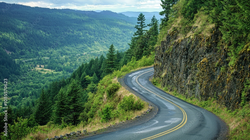 Fototapeta premium Winding Mountain Road Through Scenic Forest Landscape