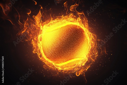 Tennisball ball on fire in the center of a graphic design1 photo