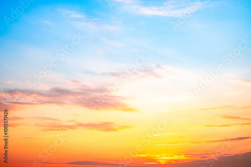 like a bright golden and blue sky. The sunrise is decorated with clouds in various shapes, everning,Twilight, Large size, High definition landscape photo