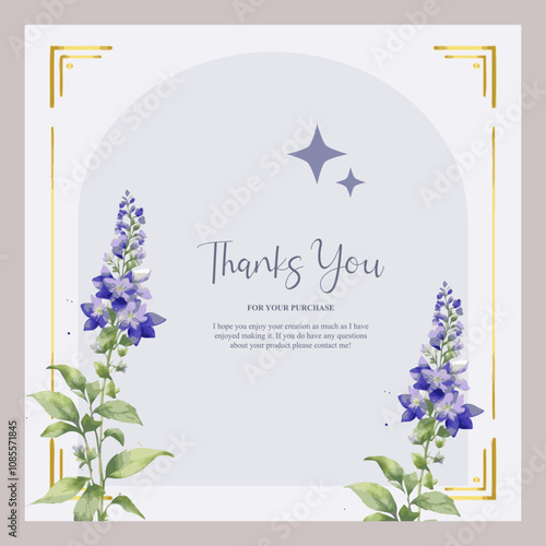 Thank you invitation card with a simple blue flower frame
