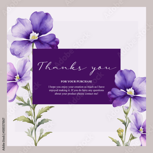 Thank you wedding card with a simple purple flower