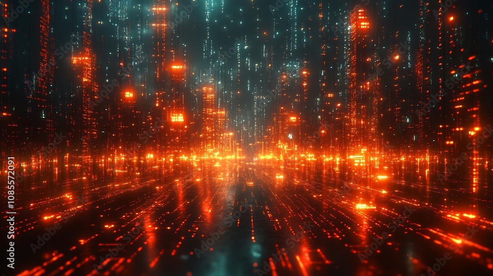 Fototapeta premium Visual metaphor of data mining business context with layered digital grids glowing analytics pathways and extracted information representing insights