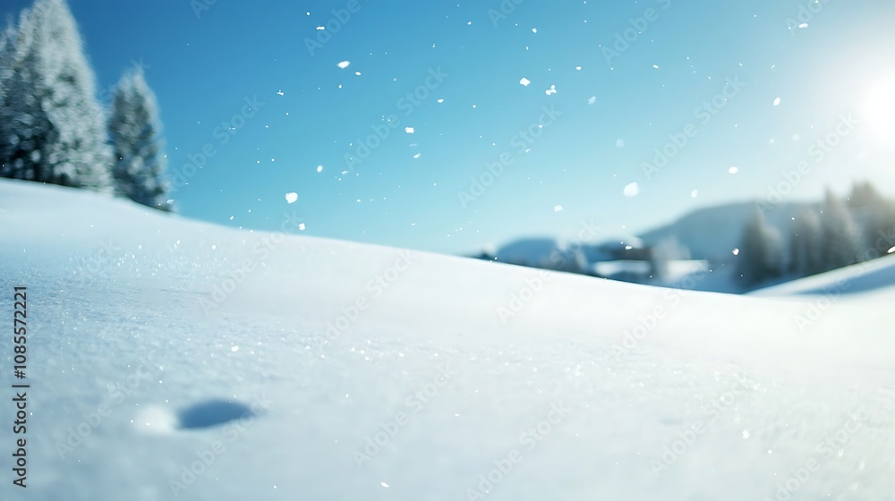Snowy Landscape with Soft Sunlight and Falling Snowflakes Snowy Landscape with Soft Sunlight and Falling Snowflakes