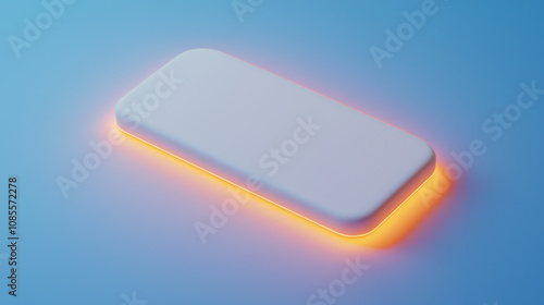 Battery storage portable concept. Minimalist portable battery glowing softly on blue background