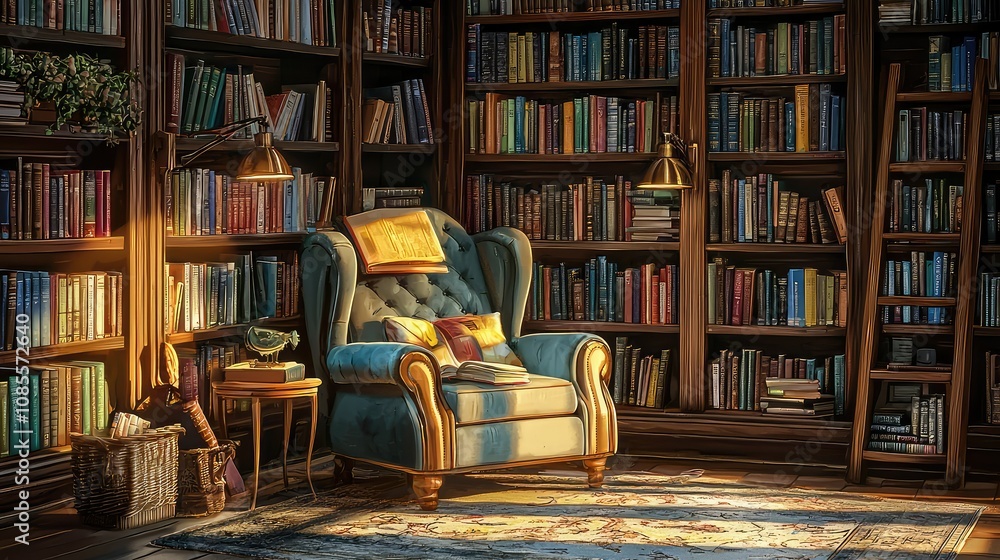 Cozy Library Corner with Comfortable Armchair Cozy Library Corner with Comfortable Armchair