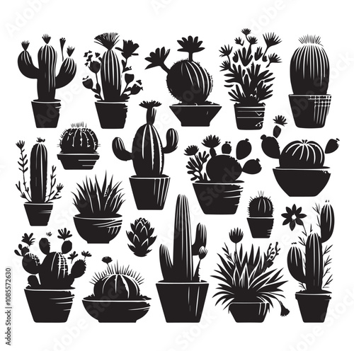 Different Type of Cactus vector set silhouette, Cactus icon