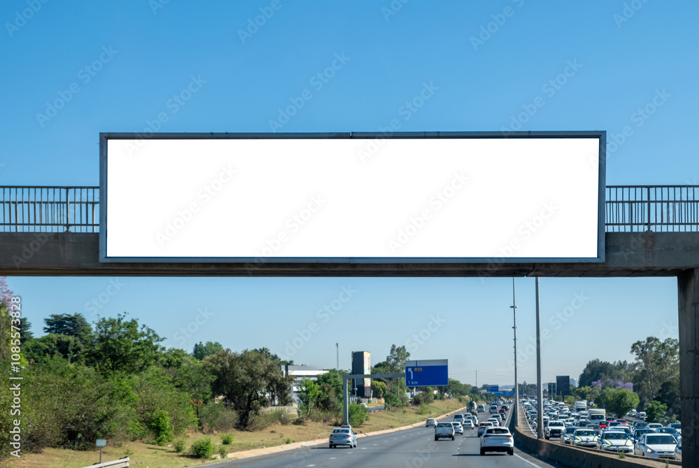 Blank empty billboard mockup template for advertising over a highway in South Africa.