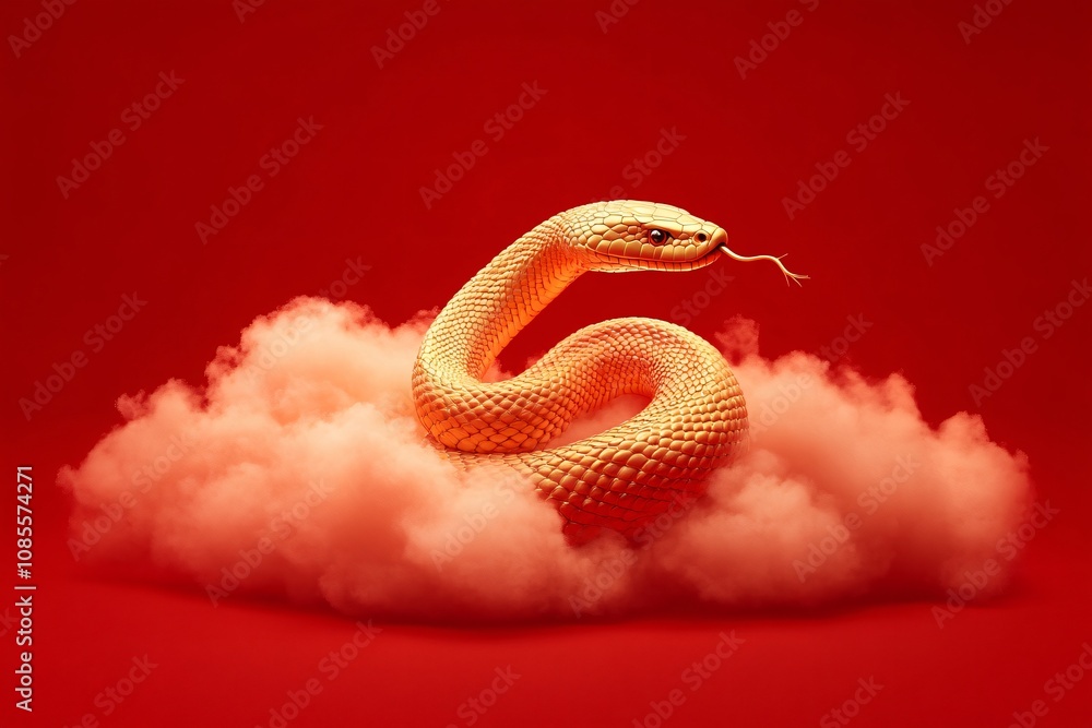 Fototapeta premium Gold Snake Symbolizing Wealth and Luck for 2025 Chinese New Year