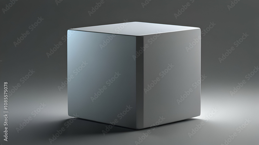 A minimalist 3D cube, casting a soft shadow on a smooth surface of light gray. Background\Wallpaper A minimalist 3D cube, casting a soft shadow on a smooth surface of light gray. Background\Wallpaper